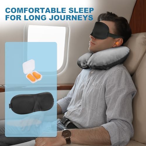 Cirorld Inflatable Travel Pillow, Blow up Neck Pillow for Travel, Lightweight Inflatable Travel Pillow for Airplane with Eye Mask and Earplugs—Travel Essentials for Flying, Grey - Image 7