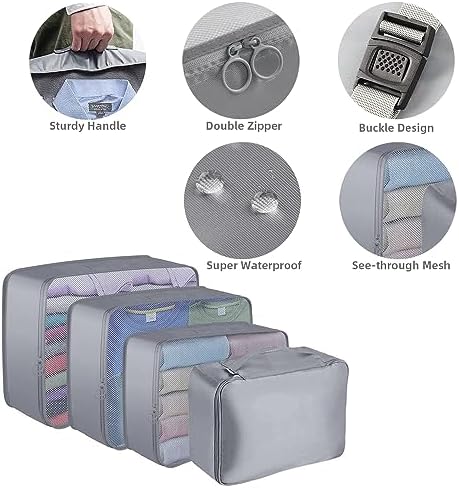Packing Cubes for Suitcase,Lychico 9pcs Travel Luggage Packing Organizers Waterproof Travel Essentials Bag Clothes Shoes Storage Bags, Gray - Image 4