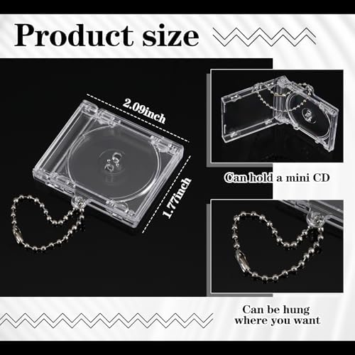Misdary 10 Pcs Mini CD Jewel Cases Plastic CD Cases Clear DVD Case CD Album Keychain Music Blank Mini CD Case Pendant CD DVD Cover for DIY Keychain Backpack Hanging Decor Gifts - Image 2