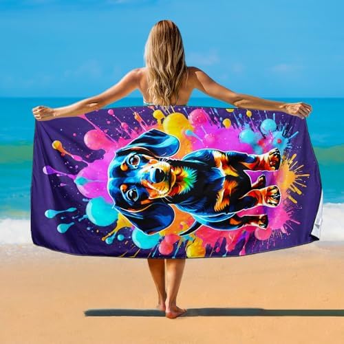 Neon Splatter Dachshund Beach Towel for Dog Lovers, Extra Large 180x90 cm 250GSM Microfibre, Sand Free Quick Dry, Ideal Vacation Gifts with Carry Bag for Pool Cruise Camping - Image 2