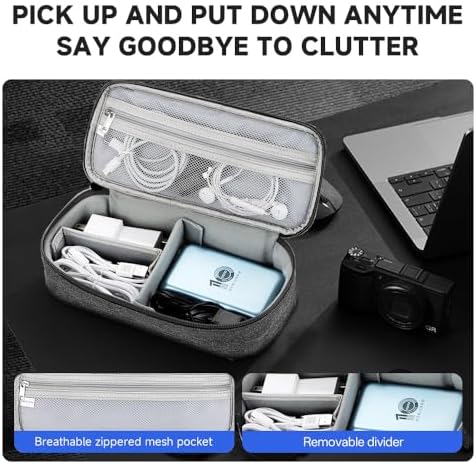 Teskyer Travel Tech Pouch, Protable Cable Organiser Bag, Electronics Accessories Travel Organizer Case for Cable Charger Earphone Power Bank Hard Drive - Dark Grey - Image 6