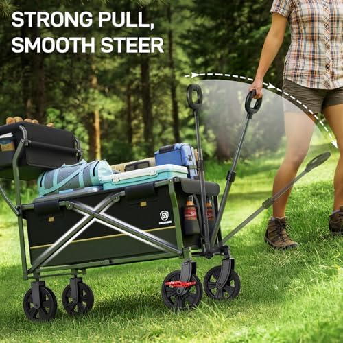 EVER ADVANCED Folding Push & Pull Trolley with Brake, Shopping Basket, Cup Holder, Side Pocket, Beach Trolley up to 100 kg for Camping, Beach, Shopping Black - Image 7