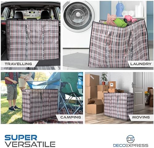 DECO EXPRESS Laundry Bags XXL, Pack of 8, 107L Strong, Durable & Reusable Extra Large Storage Bags with Zips, Ideal for Moving, Shopping, Packing, Laundry & Clothes Storage (76 X 59 X 24 CM) - Image 2