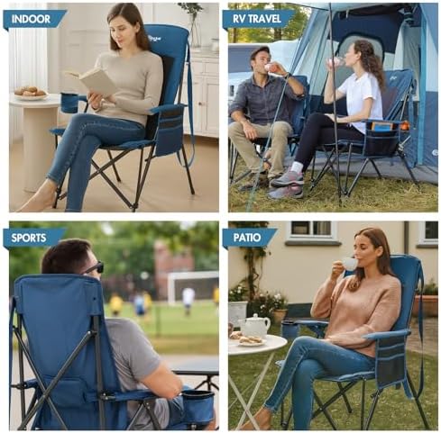 Portal Folding Camping Chair for Adults with Lumbar Support Heavy Duty 180KG High Back Garden Festival Picnic Chair Hard Armrests Deluxe Foldable Collapsible Portable for Fishing Beach Patio - Image 8