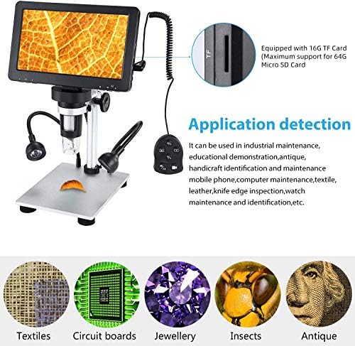 TOMLOV DM9 7" LCD Digital Microscope 1200X, 12MP Coin Magnification, 1080P HD Video Soldering USB Scope for Adult, with LED Light, Adjustable Metal Stand, PC/Windows/Mac Compatible, 32GB Card - Image 4