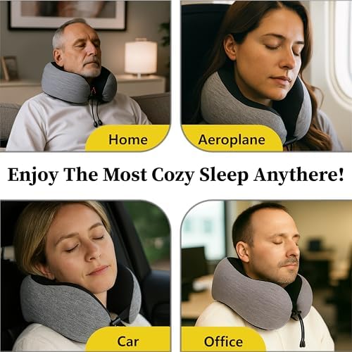 Travel Pillow for Airplane- Premium Memory Foam with 100% Pure Cotton Cover Neck Pillow for Travel- Adjustable U-Shaped Flight Pillow with Eye Mask, Ear Plugs, Carry Bag & Carabiner Clip - Image 8