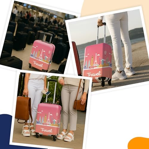 Suitcase Cover with Luggage Tag | Luggage Protector | Suitcase Protector Cover with Zipper - Luggage Cover Protection (Pink Travel, M) - Image 7