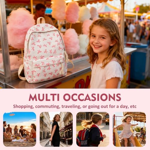 Pink Bow School Backpack for Girls | Kawaii Preppy Aesthetic Rucksack with Adjustable Straps & Keychain | 15L Cute Durable Bookbag for Teenagers, Secondary & Primary School Students - Image 7