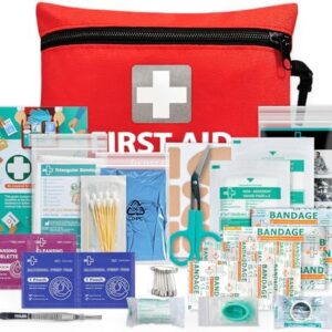 General Medi Mini First Aid Kit, 92 Pieces Small First Aid Kit - Includes Emergency Foil Blanket, Scissors for Travel, Home, Office, Vehicle, Camping, Workplace & Outdoor (Red)