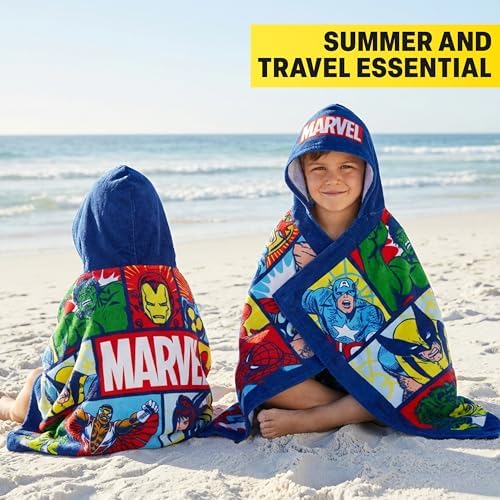 Get Trend Marvel Hooded Towels for Boys, Cotton Bath & Beach Towel Poncho, Soft & Absorbent Kids Hooded Shower Swimming Wrap & Changing Robe, Travel Holiday Essentials (Multi Marvel) - Image 4