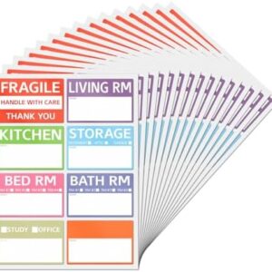 Home Moving Labels Vinyl 8 Color Coded Packing Box Stickers with Fragile and Blank Customizable Writable Notes Areas Tag 76.2 × 50.8 mm for House Wardrobe Furniture Apartment 128 PCS