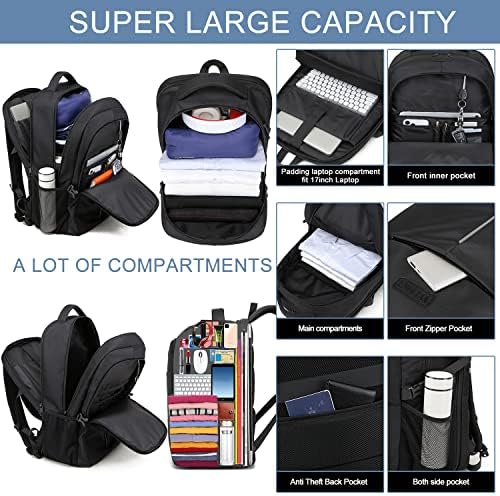 Extra Large Backpack for Men 50L,Water Resistant 17Inch Travel Laptop Work bag with USB Charging Port Anti Theft Big Business TSA Approved Computer Rucksack Women College School,Black - Image 3