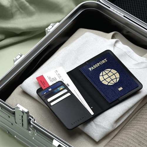 Satechi Passport Holder for Travel with Find My, Passport Cover with 4 Card Holder, Wireless Charging, and RFID Protection – Travel Essential Synthetic Material (PU) Passport Holder – Black - Image 9