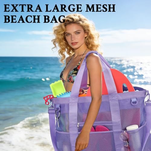 GYEUKHAM Mesh Beach Bag - Large Beach Tote Bag with Multiple Pockets for Family Beach Bag for Toys & Vacation Essentials - Image 3