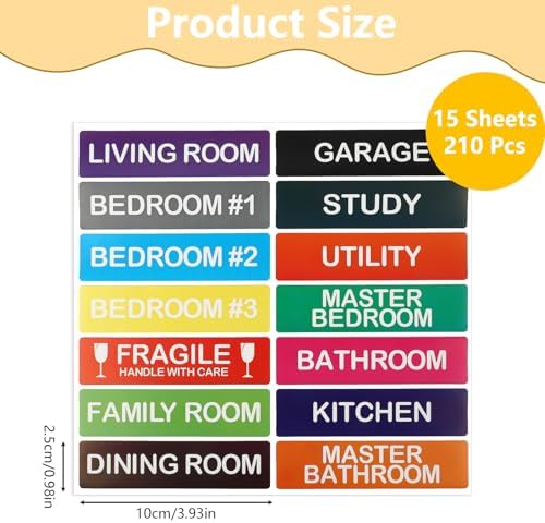 210 Pcs Moving House Labels, Coloured Packing Labels, Packing Tags Fragile Stickers for Storage Boxes, Moving House Essentials, 15 Sheets - Image 2