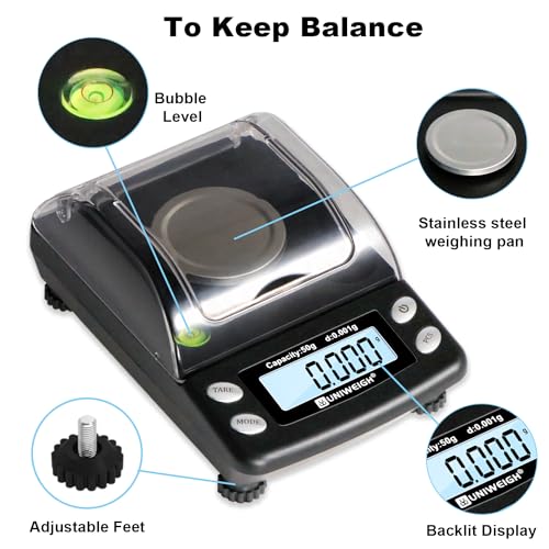UNIWEIGH Digital Milligram Scale Accurate 0.001g/50g mg Scale for Powder | Precision scale for Jewelry,Gold,Gem,Reloading,Micro Gram Scale with 6 Units,Tare,Cal Weight,pocket scale with USB&battery - Image 3