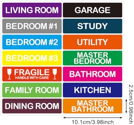 210 Pcs Moving Labels, 14 Colors Color Coded Stickers, Fragile Sticker, Packing Labels for Moving Boxes House Essentials (25x101mm) - Image 2
