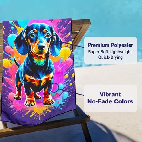 Neon Splatter Dachshund Beach Towel for Dog Lovers, Extra Large 180x90 cm 250GSM Microfibre, Sand Free Quick Dry, Ideal Vacation Gifts with Carry Bag for Pool Cruise Camping - Image 3