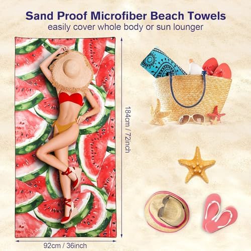 YISUMEI Watermelon Beach Towels for Adults Extra Large 180 x 90 cm, Fruit Pattern Print Microfibre Quick Dry Towel for Travel Swimming Camping Sports - Image 4