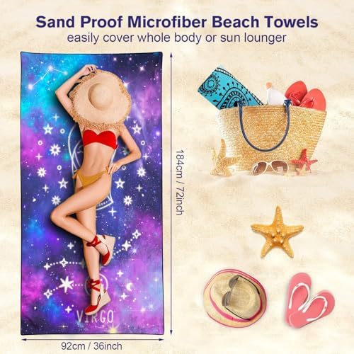 Virgo Zodiac Sign Beach Towel for Astrology Fans, Extra Large 180x90 cm 250GSM Microfibre, Sand Free Quick Dry, Ideal Vacation Gifts with Carry Bag for Pool Cruise Camping - Image 5