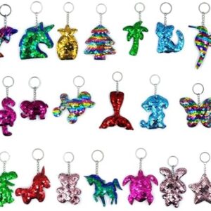 20 Pcs Colorful Sequin Keyrings, Glitter Keychain, Girls Keyrings Party Bags Gift, Reversible Sequins for Kids Adults Birthday Favors Backpack Accessories, Party Bag Fillers and Thankyou Gifts
