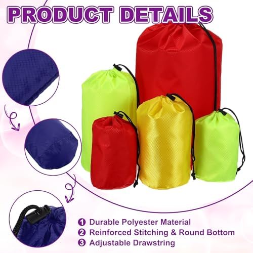 Stuff Sack, Waterproof Ditty Bags Storage Sacks Portable Outdoor Ultralight Drawstring Dry Stuff Bag Gear with Toggle 6x12In & Sapphire for (Backpacking Camping Traveling Hiking) - Image 3