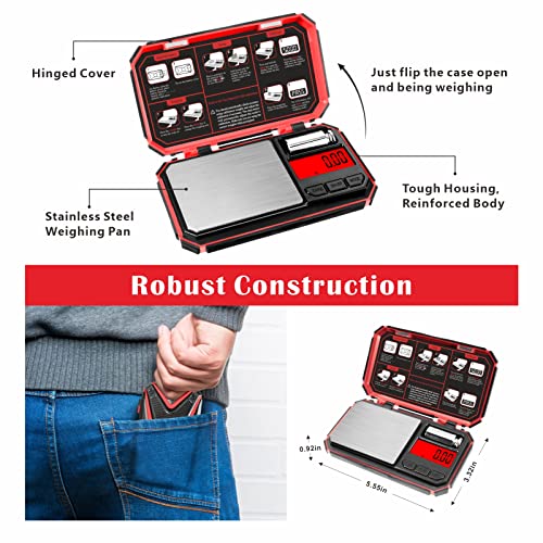 UNIWEIGH Digital Pocket Scale 200g/0.01g Precision Scales Gram for Kitchen | Mini Jewelry scale for Coins and Gem with 6 Units/LCD Display/Tare Function (Battery Included) - Red - Image 6