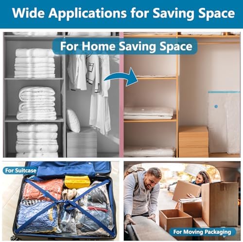 Vacuum Storage Bags 10Pcs with Electric Pump| 2XL+2L+2M+4S Space Saver Bags | Reusable Vacuum Bags for Bedding Pillows, Moving and Travel | PA Material | Clothes Storage Bags - Image 6