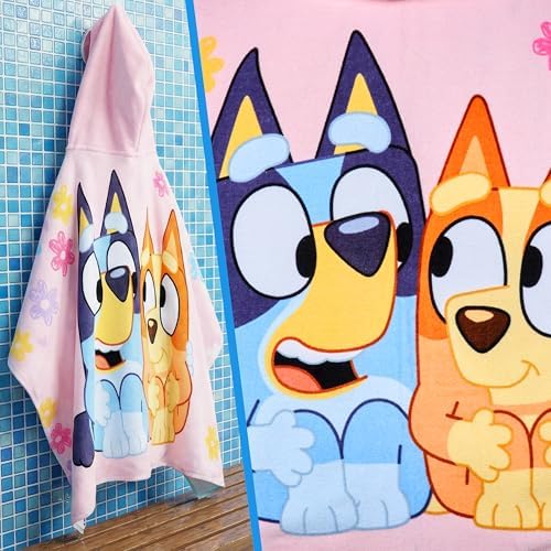 Get Trend Bluey Hooded Towels for Girls, Cotton Beach & Bath Towel Poncho, Soft & Absorbent Hooded Kids Shower Swimming Wrap & Changing Robe, Pool, Travel & Holiday Essentials (Pink Bluey) - Image 4