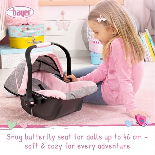 Bayer Deluxe Dolls Car Seat - Baby Doll Travel Car Seat with Sun Canopy - Ergonomic Handle, Safety Seat Belt, Doll Accessories for 46cm Dolls - Role Play Birthday Gifts for Girls, Boys | Fits 18 Inch Dolls and Reborn Babies, Integrated Sunshade, Safety Belt and Ergonomic Handle for Easy Transport - Image 3