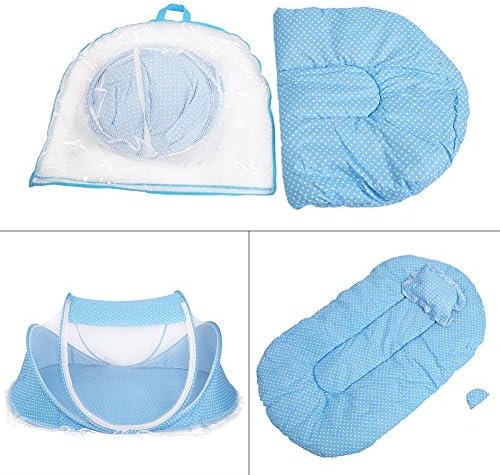 Baby Beach Tent,Portable Foldable Mosquito Net Anti-Bug Crib Cradle Tent with Mattress Pillow for Baby Infant Portable Baby Travel Tent (Blue) - Image 9