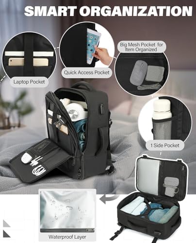 VANKEV Easyjet Cabin Bag 45x36x20 Travel Bag Hand Luggage Backpack Underseat Carry-ons Laptop Backpack Ruscksack Cabin Size Flight Bag Fit 15.6 Inch Laptop Black - Image 4