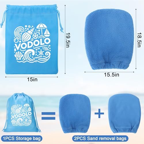 Vodolo 2 in 1 Sand Remover for Beach,2Pcs Sand Wipe Off Mitts for Beach,Beach Vacation Essentials for Kids Adults,Beach Day Accessories Must Haves for Women,Summer Family Beach Needs Items Necessities - Image 6