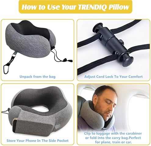 Travel Pillow for Airplane- Premium Memory Foam with 100% Pure Cotton Cover Neck Pillow for Travel- Adjustable U-Shaped Flight Pillow with Eye Mask, Ear Plugs, Carry Bag & Carabiner Clip - Image 7