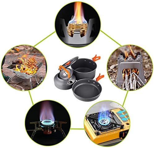Camping Cookware Kit, Camping Cookware Set Outdoor Cooking Pot Pan Kettle Lightweight Camping Accessories Backpacking Hiking Gear for 2 to 3 People Picnic,Travel - Image 5