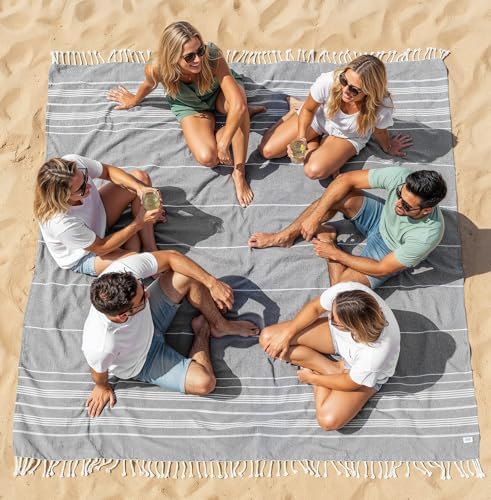 LANE LINEN Big Beach Blanket XL – Turkish Cotton Oversized Quick Dry Towel – XXL Sand Free 208x208 cm Towel for Camping, Travel, Beach, and Picnic Essentials - Smokey Black