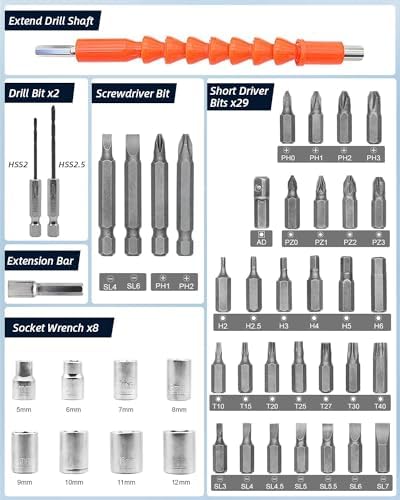 50 Piece Electric Screwdrivers Cordless, 1300mAh Cordless Screwdriver Rechargeable, 3.6V Rotatable 90 Degrees Electric Screwdriver Set for Home DIY, Gift for Man Father's Day, White - Image 6