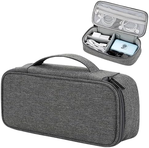 Teskyer Travel Tech Pouch, Protable Cable Organiser Bag, Electronics Accessories Travel Organizer Case for Cable Charger Earphone Power Bank Hard Drive - Dark Grey