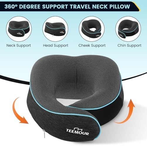 Travel Pillow for Adults,Memory Foam Airplane Pillow with 360 Neck Support, Includes Storage Bag, Eye Mask, Ear Plugs, Adjustable Travel Pillow for Long Flights,Train,Car & Business Trips(Dark Grey) - Image 9