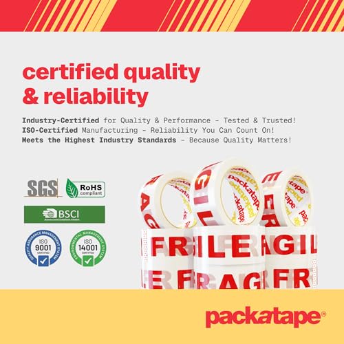 Packatape Fragile Packing Tape for Parcels and Boxes - Heavy Duty Fragile Packaging Tape Provides a Strong, Secure and Sticky Seal for your Boxes, 12 Rolls Per Pack, 48MM x 66M - Image 5