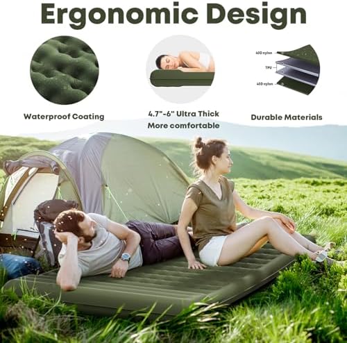 Camping Air Bed 12-15CM Extra Thick, Reinforced Support Structure with Built-in Foot Pump and Pillow Portable Camping Sleeping Mat Air Mattress for Tent Backpacking Hiking Travel - Image 4