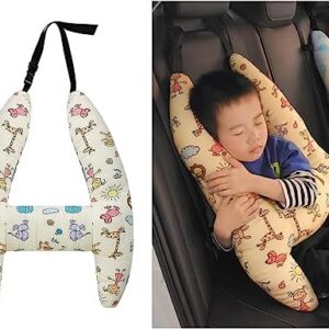 Kids Car Travel Pillow Car Seat Belt Cushion Head Neck Support Pillow Safety Strap Covers Adults Children Headrest for Car Travelling Sleeping Pillow, Beige