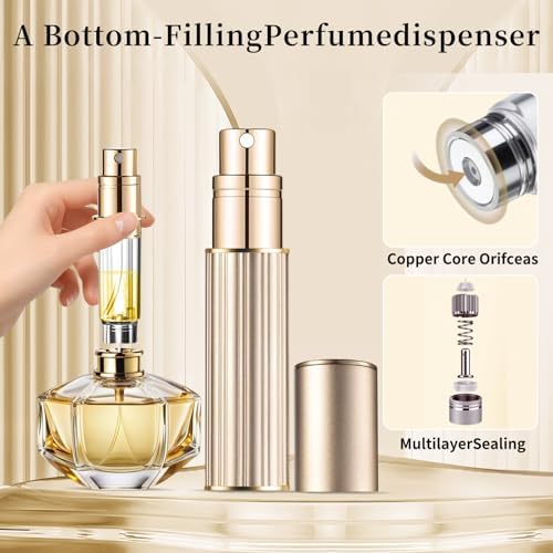 Portable Perfume Atomiser Refillable - 5ml Empty Travel Perfume Bottle, Nano Mist, Leaking Proof, Bottom Pump without Funnel, Luxurious Mini women and men (M5-Gold) - Image 3