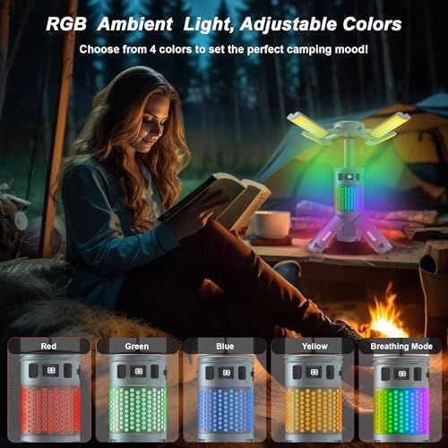 Camping Lights, Rechargeable Telescopic Camping Lights with Stand,12000mAh Camping Lanterns & Lights with RGB, Magnetic Base, Portable Flashlights for Camping, Hiking, Emergency - Image 7