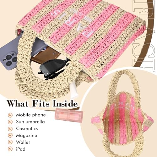 Straw Beach Bag for Women Summer Woven Tote Bag Packable Straw Purses and Handbags for Vacation Holiday - Image 5