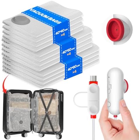 Vacbird Vacuum Storage Bags with Electric Pumps, Vacuum Bags for Travel, Luggage and Clothing,12 Pack