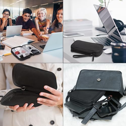 Arae Electronic Accessories Organizer, Travel Essentials Cable Bag with Double-Layer Storage for Cables, Cards, Chargers - Black, M - Image 6