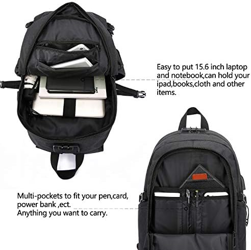 WENIG Anti-Theft Laptop Backpack,Business Travel Backpack Bag with USB Charging Port Lock,Water Resistant College School Computer Rucksack Work Backpack for Mens Womens Fits 15.6 Inch Laptop-Black - Image 4