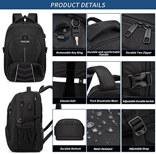 Extra Large Backpack 55L,18.4 Inch Travel Laptop Work Bag with USB Charging Port Big Business Flight Approved TSA Heavy Duty Computer Rucksack for Men Women College School,Black - Image 4