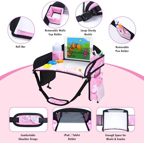 Kids Travel Tray, Travel Tray for Kids Car Seat, Toddler Car Seat Lap Tray, Carseat Tray for Kids Travel, Carseat Table Tray for Kids Travel Activities (Pink) - Image 8